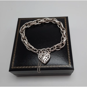 Sterling Silver Fancy Link Bracelet with Floral Pierced Padlock