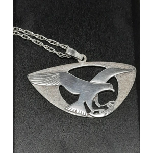 Sterling Silver Pendant of an Osprey in Flight with Salmon by Shetland Silver