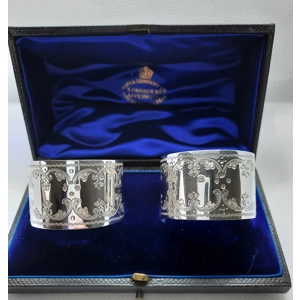 Cased Pair of Antique Sterling Silver Napkin Rings - London 1883 Cased Pair of Antique Sterling Silver Napkin Rings - London 1883