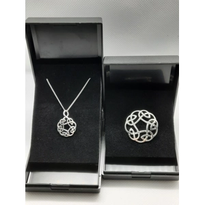 Sterling Silver ORTAK Celtic Knot Pendant and Brooch Set
