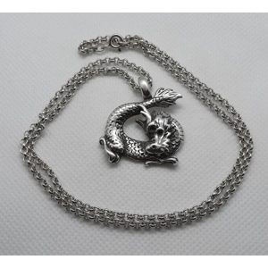 Heavy Sterling Silver Dragon Pendant and Belcher Chain