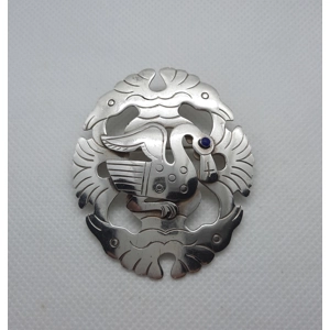Peruvian Zoomorphic Design Large Brooch in Sterling Silver