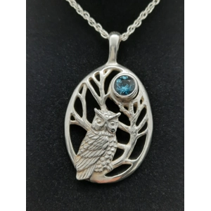 Sterling Silver Owl and Moon Pendant and Chain