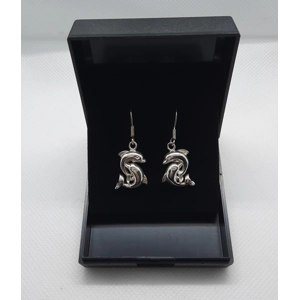Pretty Pair of Sterling Silver Double Dolphin Drop Earrings