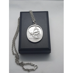 Solid Vintage Sterling Silver 'HMS Victory' Pendant and Chain