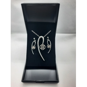 Sterling Silver Celtic Knot Long Pendant and Earring Set