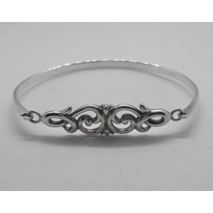 Ornate Scroll Design Clip Bangle in Sterling Silver in Box