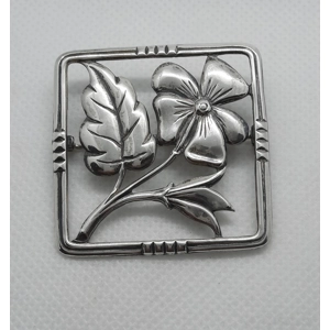Sterling Silver Vintage Square Floral Brooch