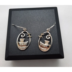 Quirky Sterling Silver Fishing Boat Drop Earrings