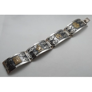 Peruvian Bracelet in Sterling Silver with 18k Gold Motifs