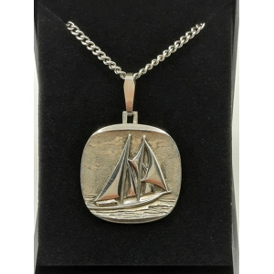 Sterling Silver Yacht Pendant on Sterling Curb Chain