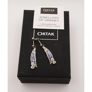 ORTAK Sterling Silver Enameled Earrings in an Archibald Knox Style Design - Original Box
