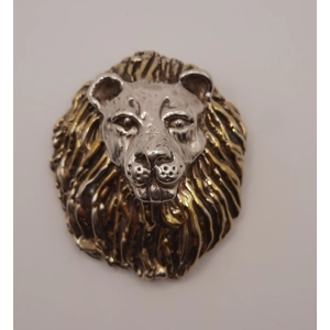 Impressive Sterling Silver Lion's Head Brooch with Hoop for Pendant