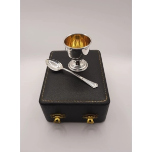 Vintage Sterling Silver Christening Set Nursery Set of Egg Cup and Spoon - Hallmarked 1964