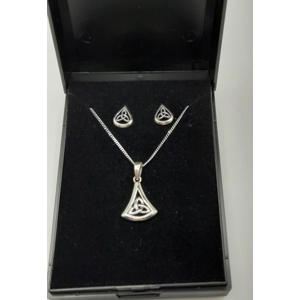 Set of Sterling Silver Celtic Triquetra Pendant and Ear Studs