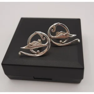 Sterling Silver Lily Design Large Stud Earrings