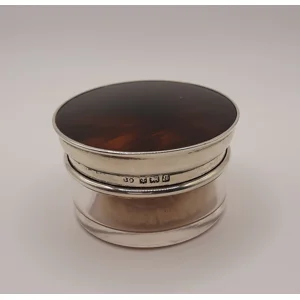 Antique Glass Rouge Jar with Sterling Silver and Shell Top