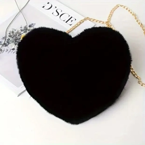 Fuzzy Black Heart Bag
