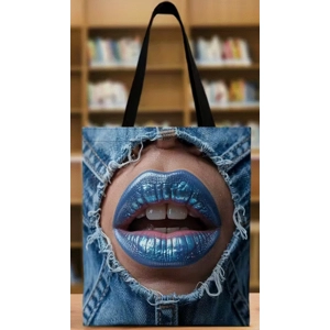 Blue Lips and Denim Tote Bag