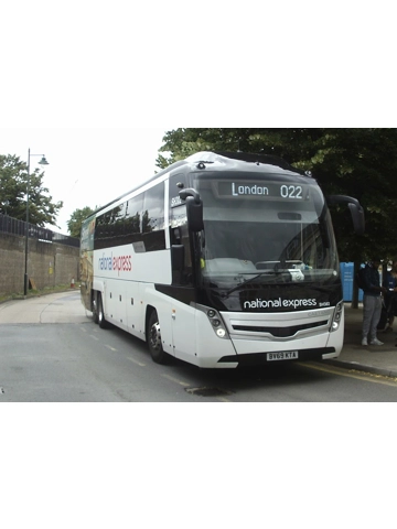 bv69kta national express coach at canterbury in kent