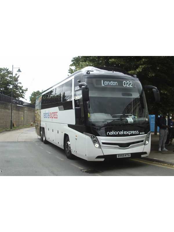 bv69kta national express coach at canterbury in kent