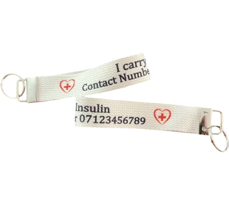 Personalised Health condition Medical wristlets, bag, key fob