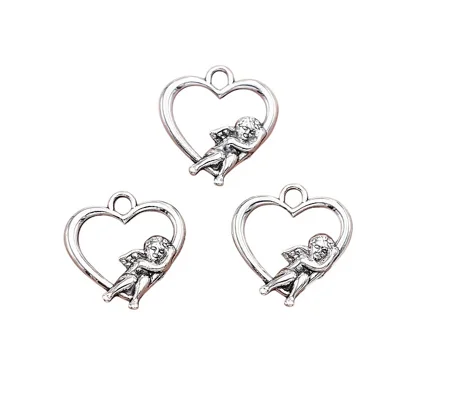 5 x Angel Heart Metal Pendant Charms