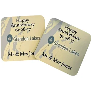 Personalised Anniversary Wooden Coaster with location Buttons and bows Kettering Northants