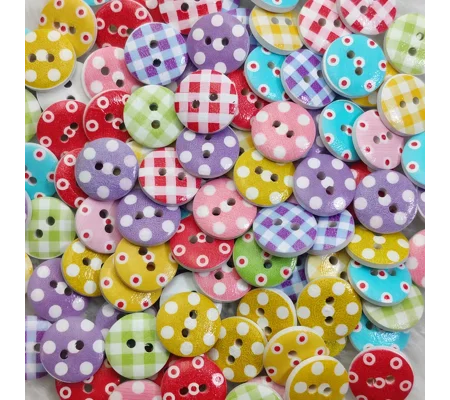 4 x Assorted vintage Wooden 2 hole Buttons Various Colours supplied 1.5cm. Pack of 4