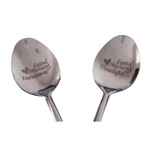 Pair of Good Morning Handsome and Beautiful  Metal  Spoons