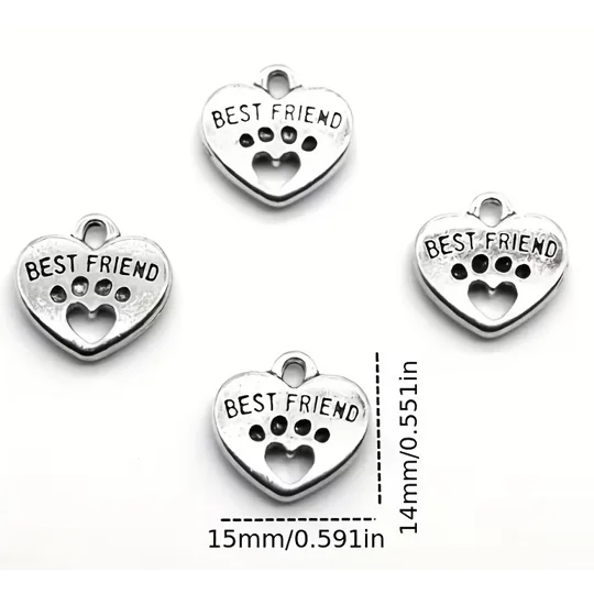 Best friend paw print heart charm with measurements. Buttons and bows 
Kettering Northants