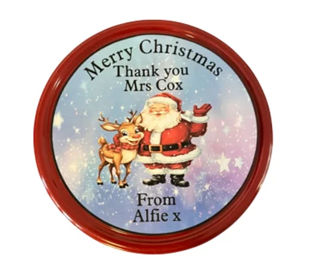 Personalised Christmas Present Sticker for tin of biscuits
