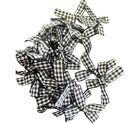 10 x Black and White Large Gingham Bows in 3.5cm x 4cm