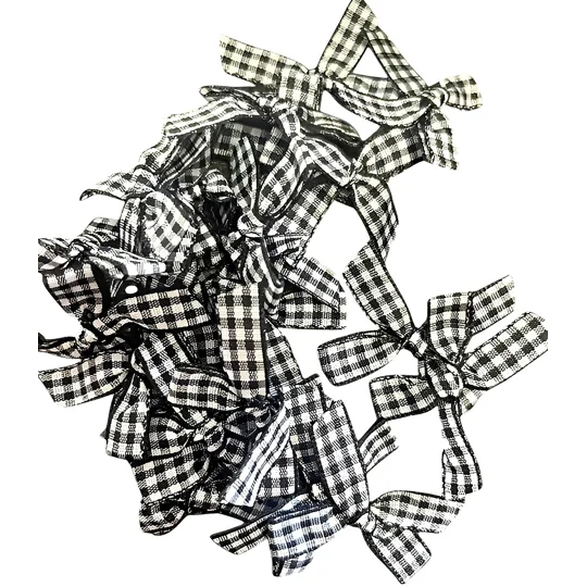 10 x Black and White Large Gingham Bows in 3.5cm x 4cm