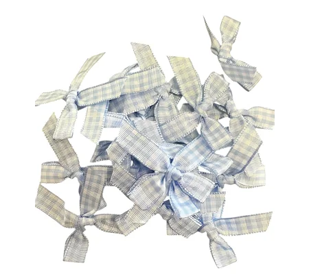 10 x Light Blue and White Large Gingham Bows in 3.5cm x 4cm