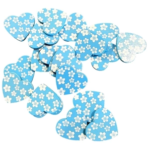 5 x Blue Wooden Hearts with flower pattern 3cm x 2.5cm