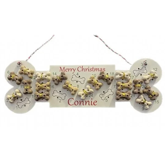 Personalised Christmas Dog Puppy treats Wooden Advent Calendar 
Buttons and bows Kettering Northants