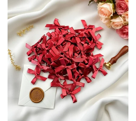 10 x Small Burgandy Coloured Satin Bows Tied 1cm x 4cm