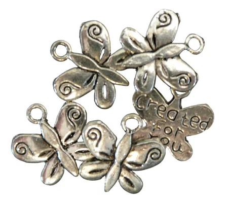5 x Butterfly Metal Charms, Double sided
