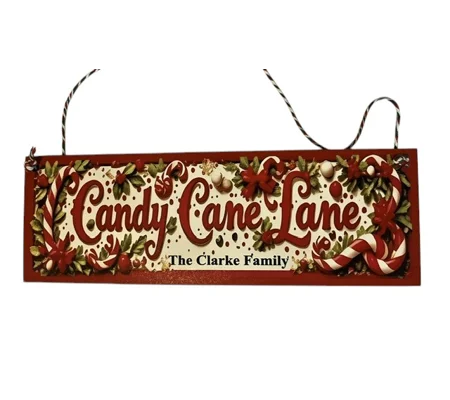 Personalised Candy Cane Lane Wooden Sign.