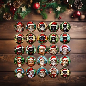 Cat and Kitten Christmas Baubles Stained Glass 24 Designs