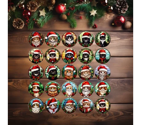 Cat and Kitten Christmas Baubles Stained Glass 24 Designs