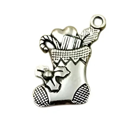 4 x Christmas Stocking Metal Pendant Charms