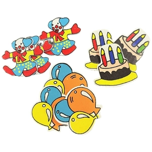 Set of 3 Clown, Cake, Balloons Card or Cake Embellishments