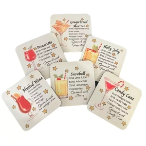 Christmas Cocktail Making Drinks Mixing Coasters Set of 6