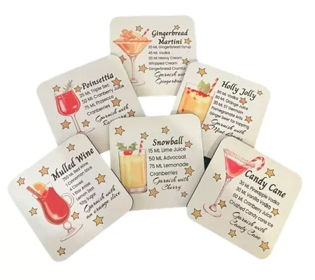 Christmas Cocktail Making Drinks Mixing Coasters Set of 6