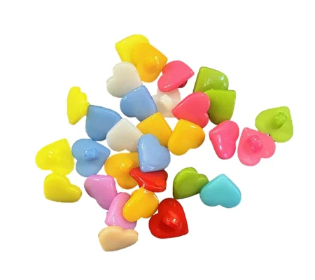10 x Heart Shaped Plastic Shank Buttons Various Colours 1.5 x 1.5cm