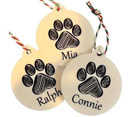Personalised Dog Christmas Baubles with Paw Print and Name