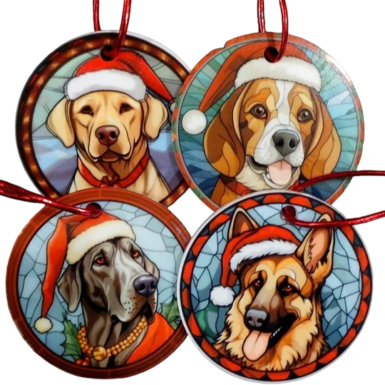 Dog Christmas Baubles Stained Glass Design