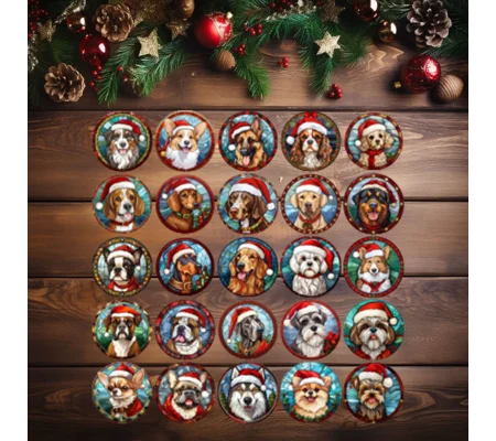 Dog Christmas Baubles Stained Glass Design
